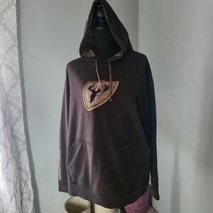 Men's Hooded Pullover Sweatshirt in Dark Brown with Chest Emblem